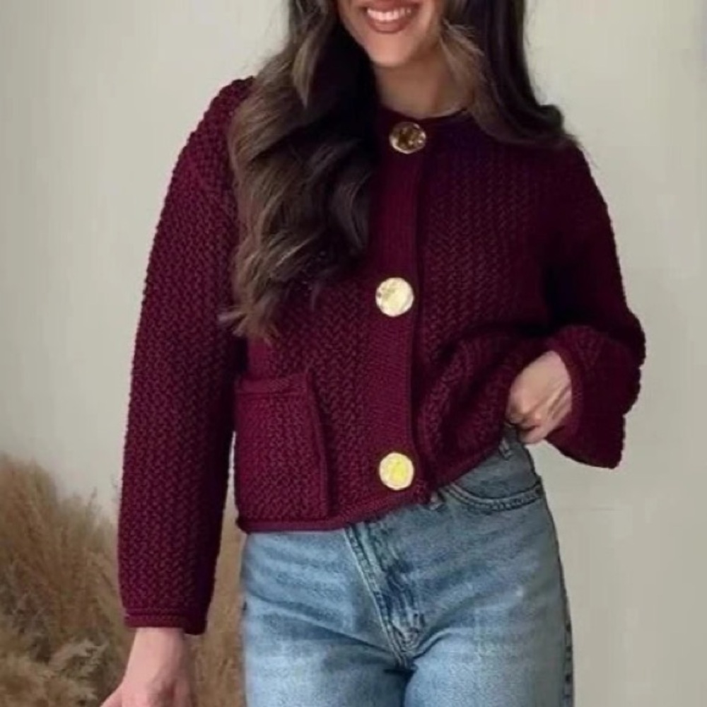 Zara Burgundy Knit Cardigan